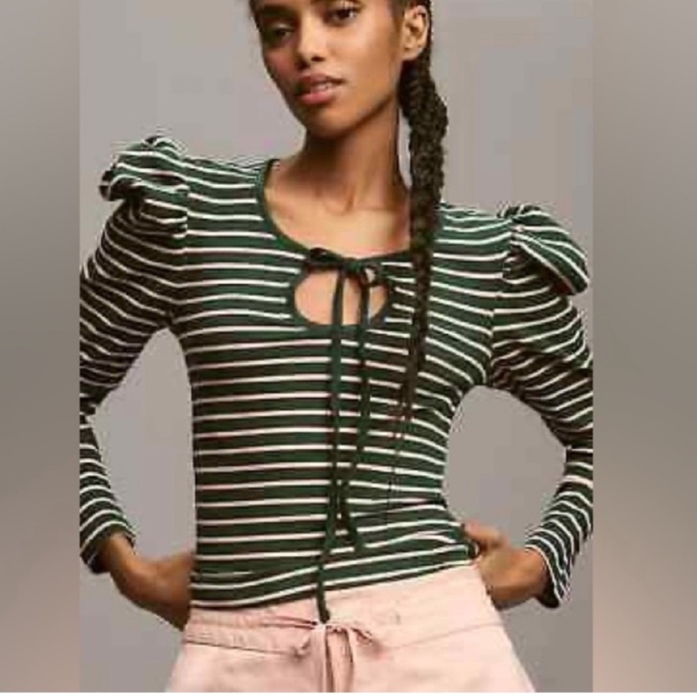 Anthropologie Porridge Puff-Sleeve Tie-Front Top XL NWT